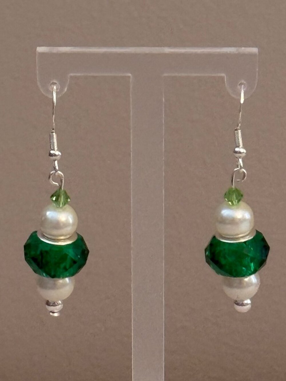 Emerald Green Pearl Dangle Earrings